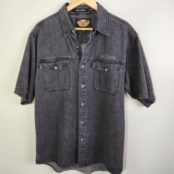 Harley Davidson Vintage Button Shirt Embroidered Logo Size L - Picture 3 of 10
